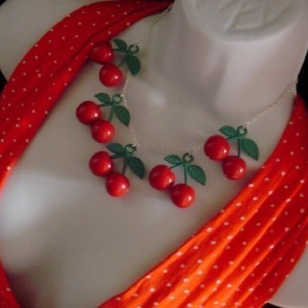 cherry necklace CHERRY CHEESECAKE NECKLACE gift boxed 1950s pin up cherries rockabilly christmas gift