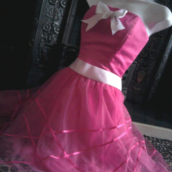 prom dress SLEEPING BEAUTY princess aurora halloween swing skirt petticoat pink n white big bow US size 4 - 6