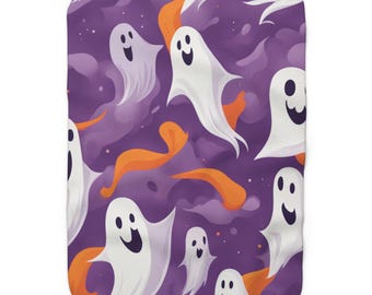 Spirited shadows, Cute Ghosts Sherpa Fleece Blanket, Cozy Halloween Decor, Soft Warm Throw for Fall, Gift for Kids, Spooky Home Accent