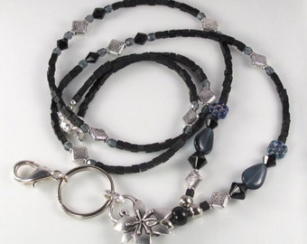 Cordón de cuentas NIGHT FALL, clásico, negro, para llaves o gafas, porta credencial de identificación, regalo para mujeres