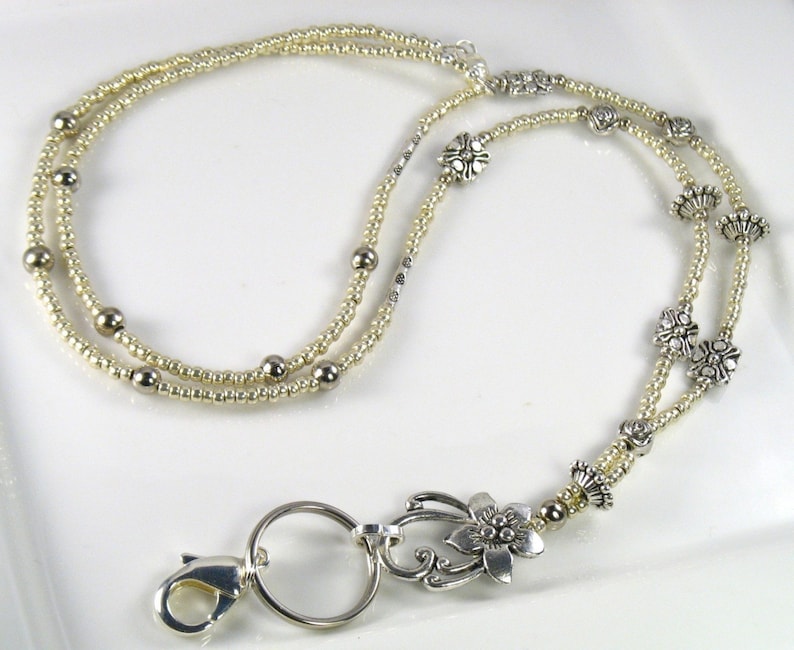 Silver Beaded Lanyard Antique Style Lanyard ID Badge Holder Etsy