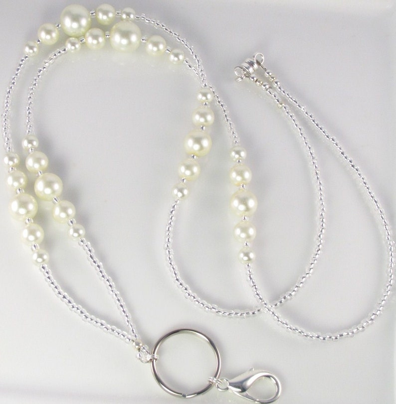 Cream Pearls Beaded Lanyard SIMPLICITY Lanyard ID Badge Holder Etsy