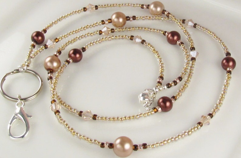 Bronze Pearl Beaded Lanyard SIMPLICITY ID Badge Holder Etsy