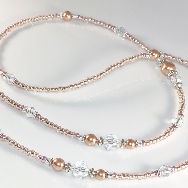 Rose Gold Glass Beaded Eyeglasses Leash - Chain