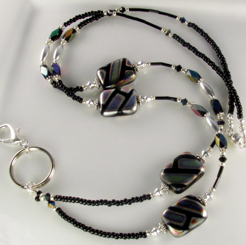 Beaded Lanyard FLAIR Glass Beaded ID Badge Holder nurse gifts teacher gifts geometric lanyard