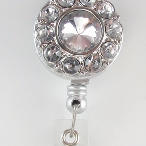 Silver Crystal ID Badge Reel retractable lanyard badge holder image 2