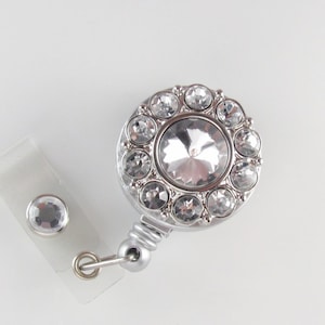 Silver Crystal ID Badge Reel retractable lanyard badge holder