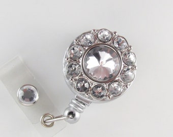 Silver Crystal ID Badge Reel retractable lanyard badge holder