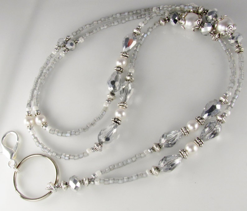 Metallic Silver Beaded Lanyard Crystal ID Badge Holder Etsy