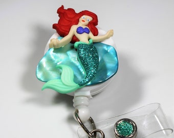 MERMAID ID Badge Reel  id card holder retractable lanyard