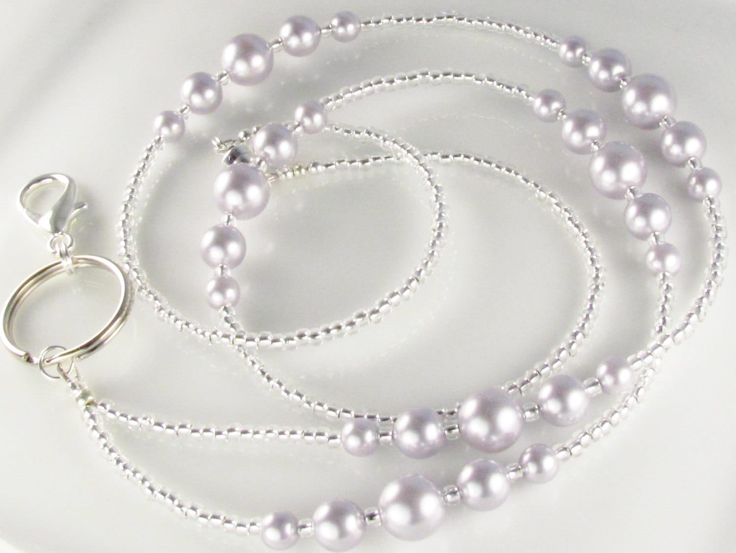 Lavender Beaded Lanyard SIMPLICITY Pearl ID Badge Holder gifts Etsy