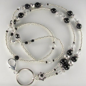 Black Pearl Beaded Lanyard ANTIQUE PEARL id badge holder