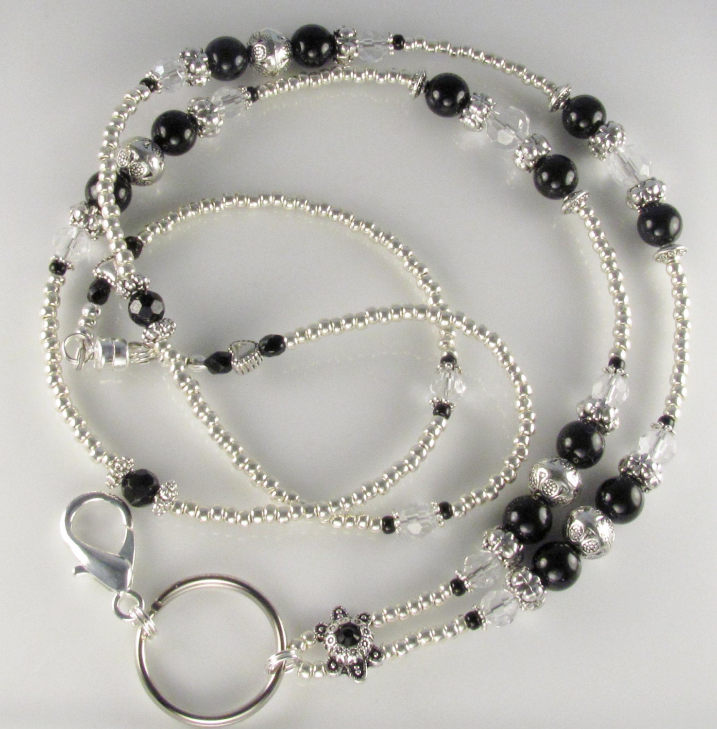 Black Pearl Beaded Lanyard ANTIQUE PEARL id badge holder Etsy