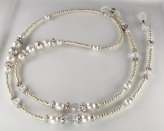Silver & Pearl Eyeglasses Holder ANTIQUE PEARL beaded eyeglass leash