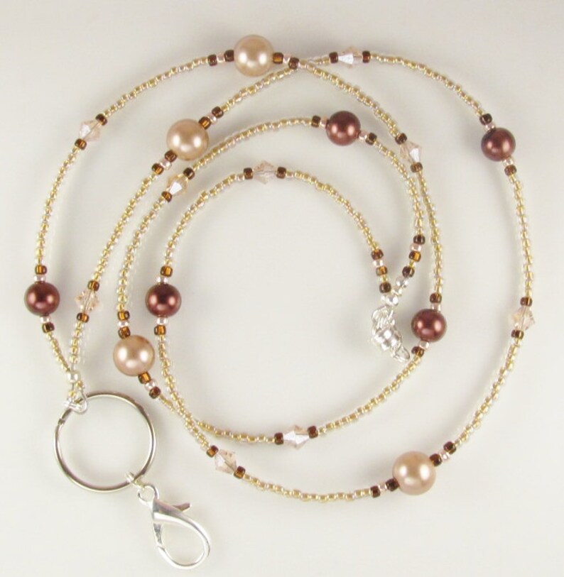 Bronze Pearl Beaded Lanyard SIMPLICITY ID Badge Holder Etsy