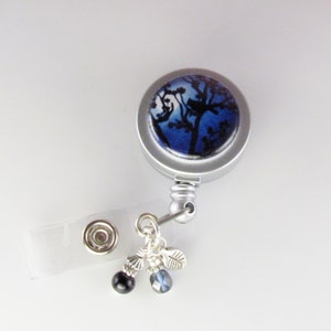 Night Bird ID Badge Reel LARK'S SHADOW id card holder retractable lanyard