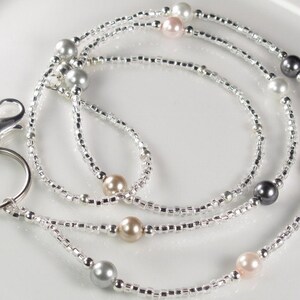 Classic Beaded Lanyard, MADEMOISELLE Neutral Colors lanyard, Pearls and Glass ID Badge Holder image 5