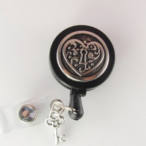 Heart Badge Reel, soporte de tarjeta de identificación KEY de HEART, cordón retráctil, llave de mi corazón
