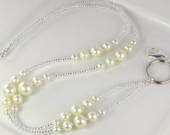 Cream Pearls Beaded Lanyard SIMPLICITY Lanyard ID Badge Holder gifts for women