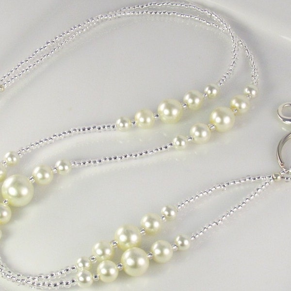 Cream Pearls Beaded Lanyard SIMPLICITY Lanyard ID Badge Holder gifts for women