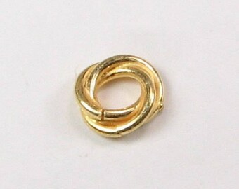 Bali Gold Vermeil 11mm Large Hole Love Knot Ring Twist Spacer Beads, Gold Vermeil over Sterling Silver, Jewelry Findings (4 beads)