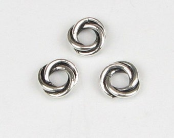 8mm Large Antiqued Bali Sterling Silver Large Hole Love Knot Twist Spacer Beads Triple Ring (4 beads)