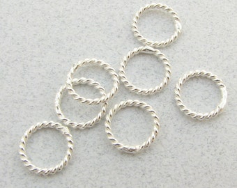 10mm Bright Bali Sterling Silver Twisted Wire Closed Jump Rings, Sterling Silver Twist Rings (10 beads)