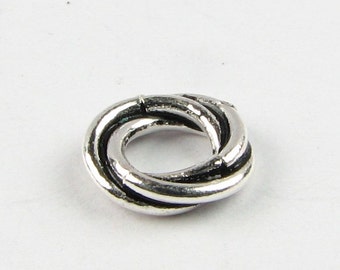 9mm Large Antiqued Bali Sterling Silver Large Hole Bead, Love Knot Bead, Twist Spacer Beads, Triple Ring Beads (4 beads)