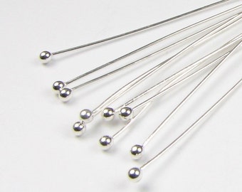 3 inch 22 gauge 925 Sterling Silver Ball Headpins  (10 pieces)