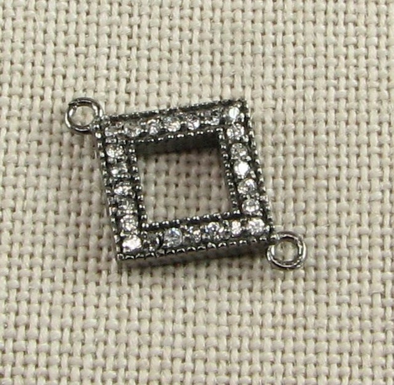 20mm Diamond Offset Square Black Rhodium over Sterling Silver and Pave Set White Topaz Loop Connector Ring Link 1 piece