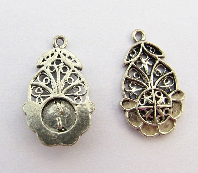 Finely Detailed and Unique Bali Sterling Silver Fancy Open Flower Pendant Charms Connector Chandelier Links 22mm 2 pieces