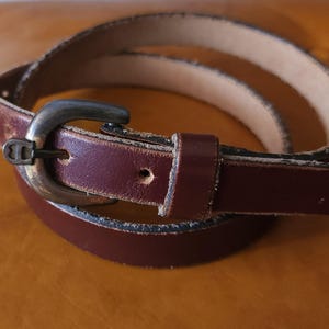 70s Etienne Aigner Skinny Leather Belt Oxblood Dark Brown Burgundy Brass Boho