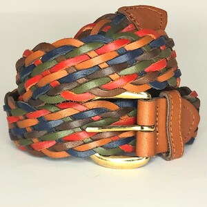 VTG 80s Passementerie Cinch Belt Wide Braided Woven Cord Stripe Boho MultiColor 80s Braided Rainbow Fabric Belt, Velcro Waist Cincher  main image 2