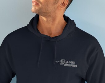 Gone Surfing Hoodie - Sweatshirt - Sunset Surfer Style - Unisex white, navi, grey