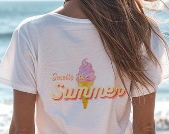 Smells like Summer T-Shirt Jersey Watercolor Print Sunset Surfing Shirt Beach Vibes Unisex