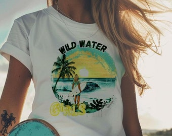 Wild Water Girls T-Shirt Jersey Vintage Print Surf Style Shirt Beach Vibes Unisex