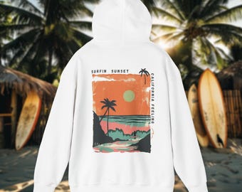 Sufin Sunset Hoodie Sweatshirt Vintage Design "Califonria Surf" 60th - Unisex - Surfer Style Beach Style Cuddly Soft