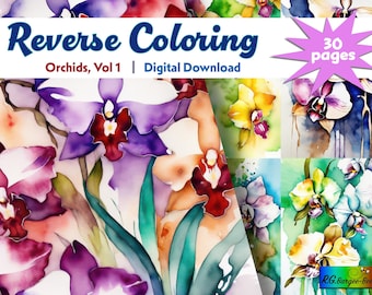 Orquídeas para colorear al revés: Arte abstracto en acuarela (Descarga digital)