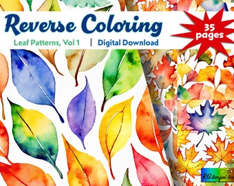 Omgekeerde kleurplaten bladpatroon: abstracte aquarelkunst (pdf-download)
