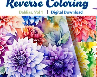 Omgekeerde kleurplaten dahlia's: aquarelachtergronden (digitale download)