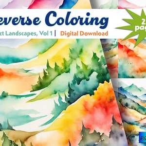May include: Reverse Coloring: Abstract Landscapes, Vol 1. Digital download of 25 pages of watercolor landscape illustrations for coloring.
