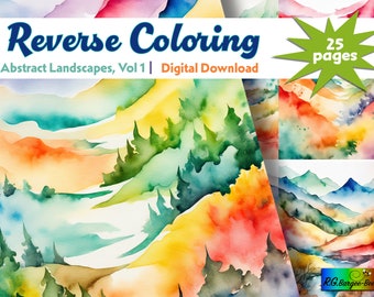 25 omgekeerde kleurplaten - bundel 'Abstracte landschappen' instant download vol.1