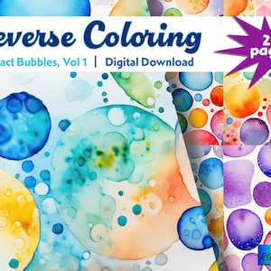 Abstract Bubbles Reverse Coloring Pages: Watercolor Designs (PDF)