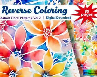 Dibujos florales abstractos para colorear al revés: Diseños de acuarela (Descarga digital)