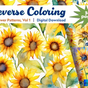 Può includere: Motivi di girasole per colorare al contrario, volume 1, un download digitale di 30 pagine.