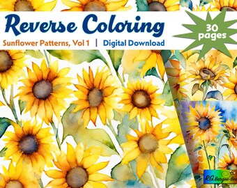 Omgekeerde kleurplaten zonnebloem: abstracte aquarelkunst (pdf)
