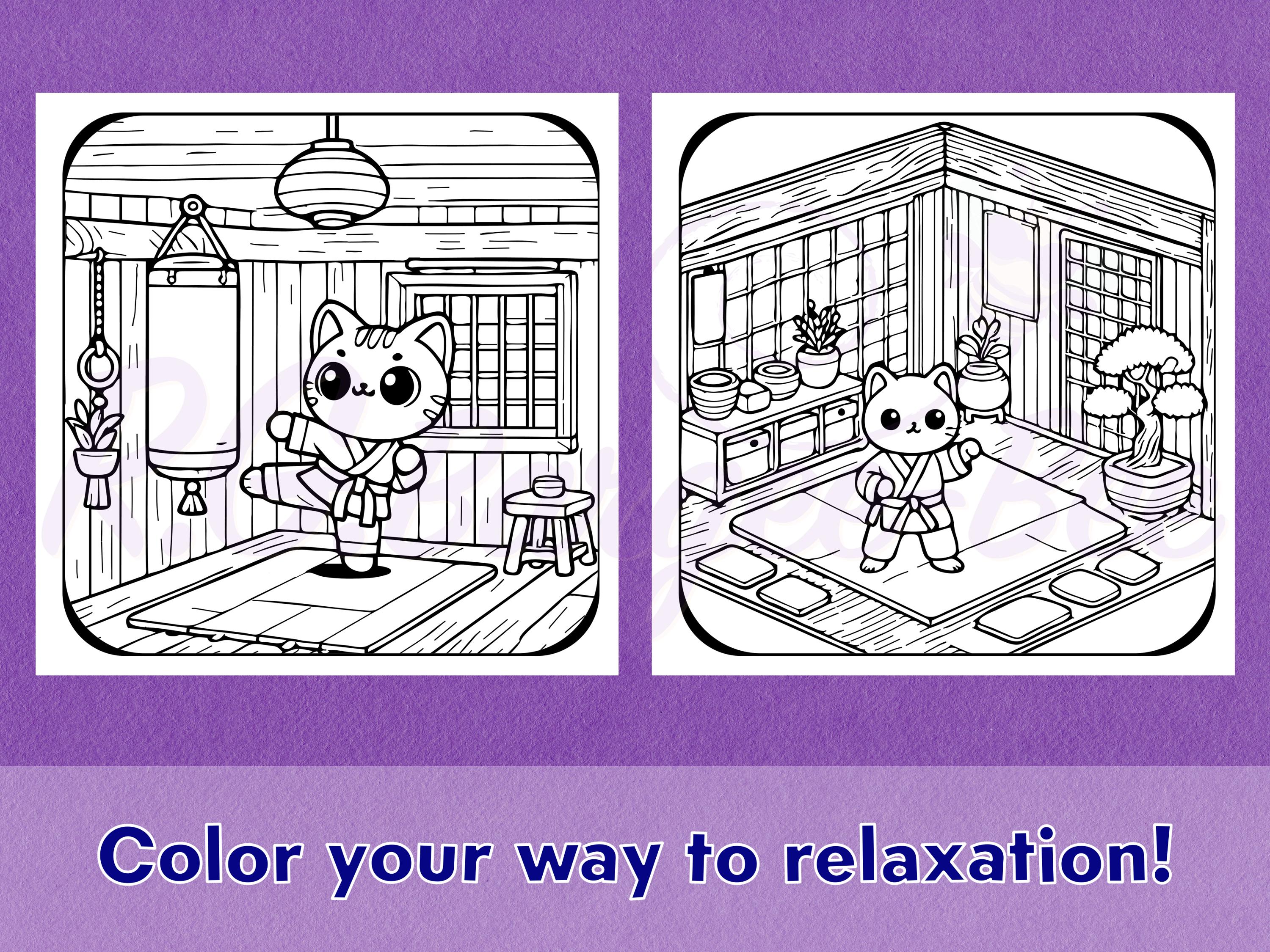 Cozy Dojo Cats Coloring Pages: Relaxing Art (digital Download) - Etsy