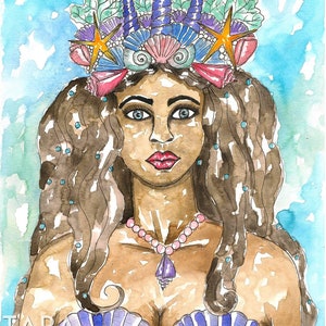 Goddess Yemaya Art Print Goddess Wall Art Pagan Orisha Mermaid Fantasy Sacred Divine Feminine Spiritual Altar image 1