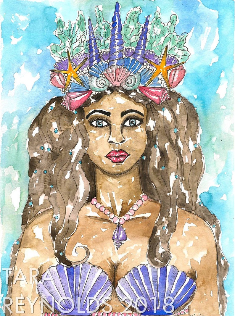 Goddess Yemaya Art Print Goddess Wall Art Pagan Orisha Mermaid Fantasy Sacred Divine Feminine Spiritual Altar image 1