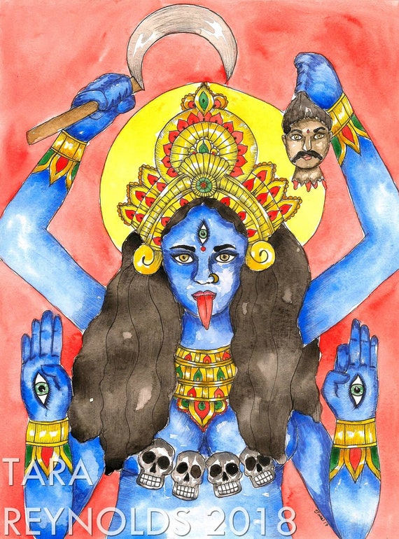 Deesse Kali Peinture Originale A Laquarelle Kali Art Hindou Etsy